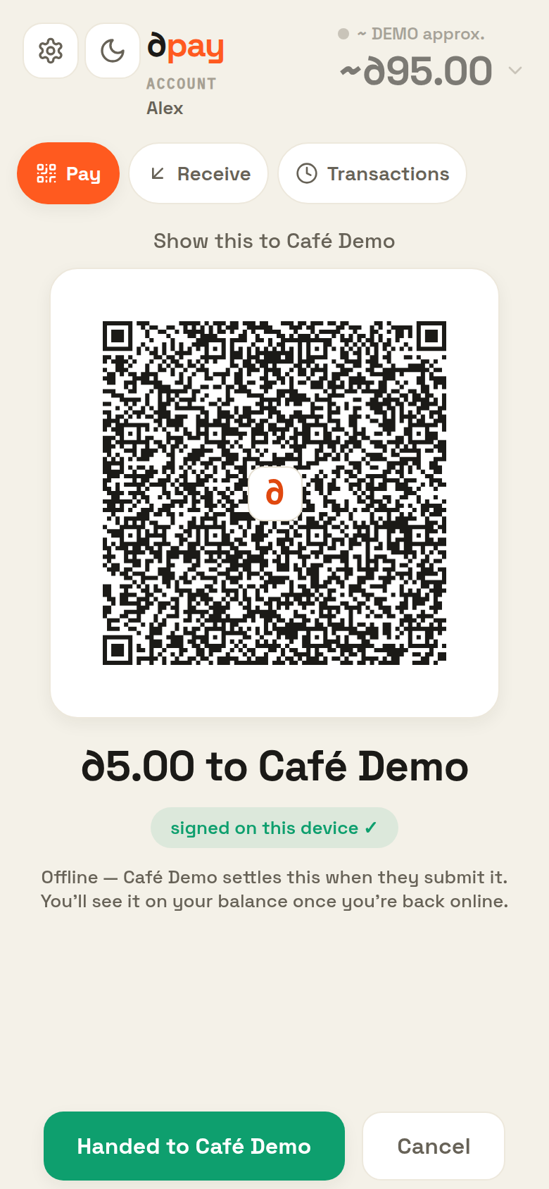 Different Pay: the shop reads the QR off your screen.